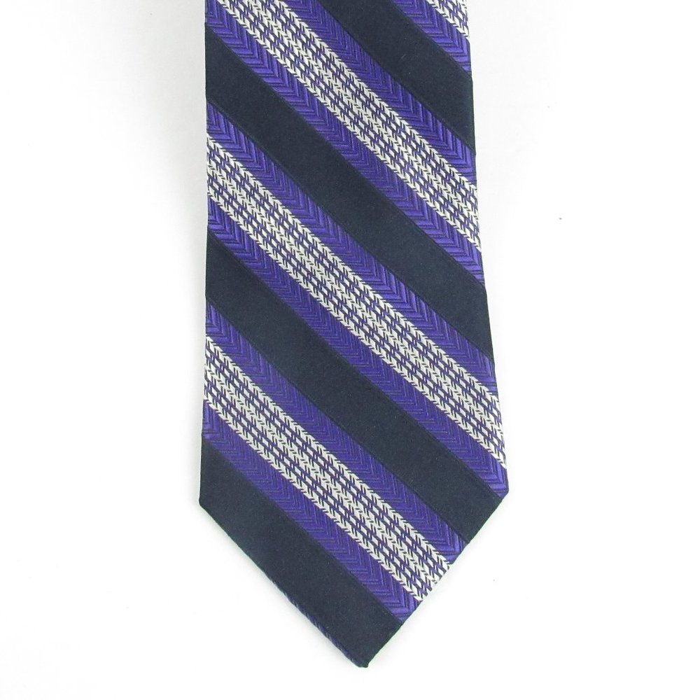 Paul Fredrick Purple & Black Striped silk tie 59" long